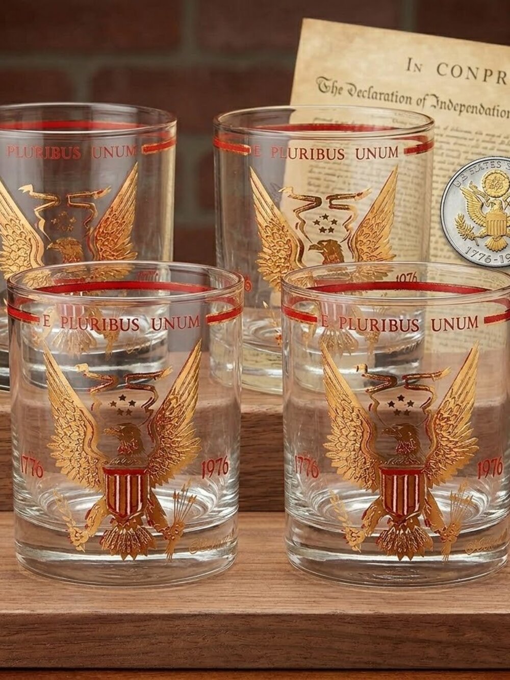 MCM Culver Ltd 1976 United States Bicentennial 22K Gold Glasses - Set of 4